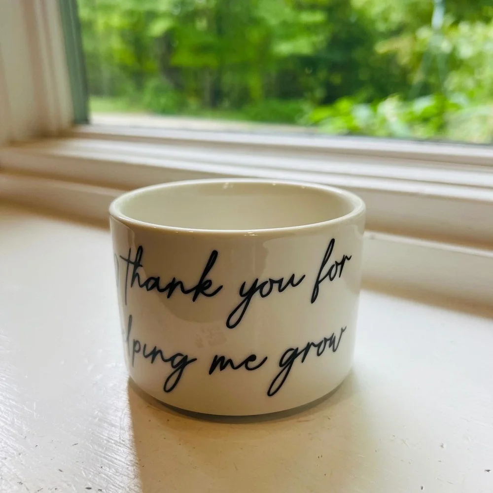 Thank You For Helping Me Grow Small Ceramic Planter Pot White Black Script